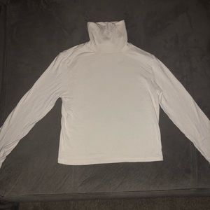 Beige/white turtle neck long sleeve half crop top